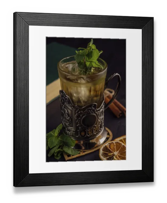 Framed Print : food still-life, Freshness tasty cocktail with mint in a copper glass