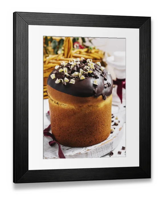 Framed Print : food still-life, Round fragrant Easter bun with chocolate sprinkles
