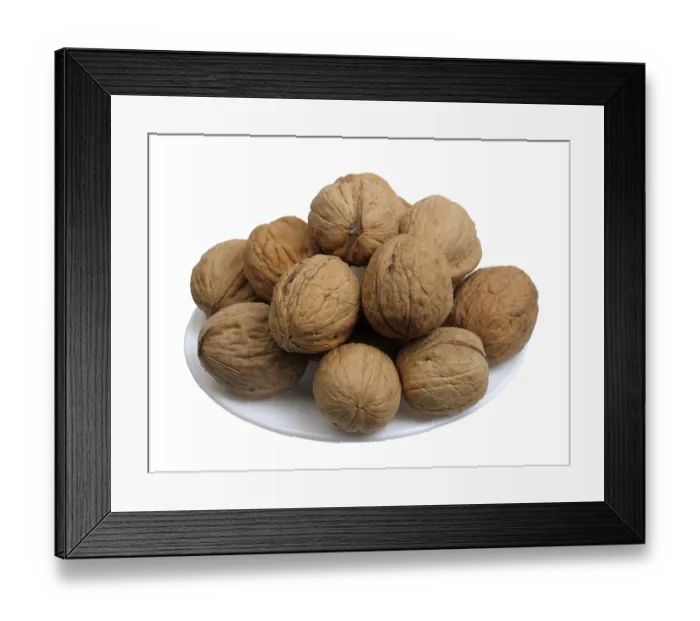Framed Print : Walnuts in a white plate on a white background