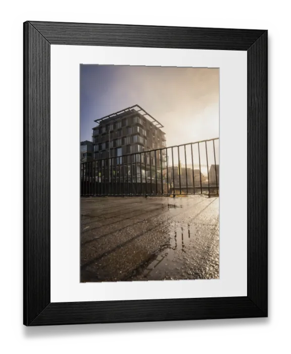 Framed Print : Ibis Styles Hotel, Modern architecture with reflection in a puddle