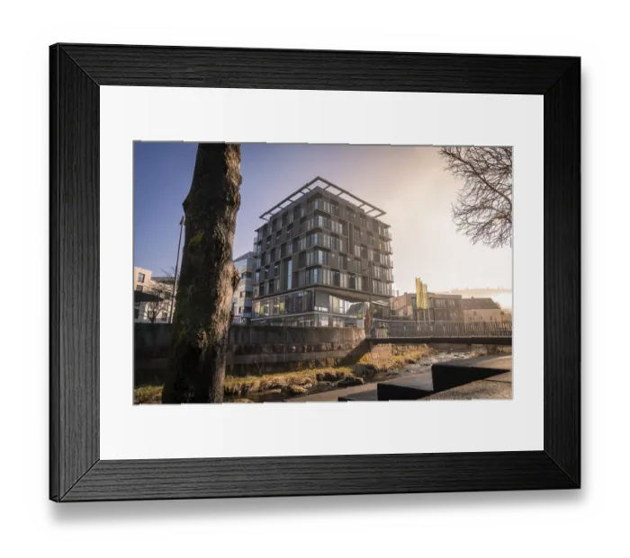 Framed Print : Ibis Styles Hotel, Modern architecture with reflection in a puddle Framed Print : Ibis Styles Hotel, Modern architecture with reflection in a puddle