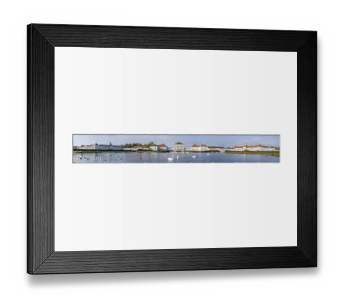 Framed Print : Panorama, swans swimming in front of Nymphenburg Palace