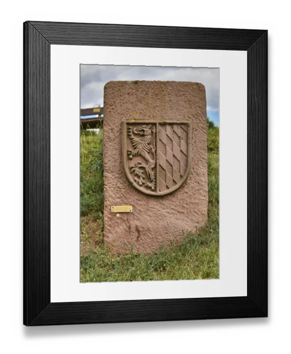 Framed Print : Wiesloch, Germany, August 2021: Coat of arms of city Wiesloch engraved in stone