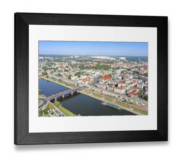 Framed Print : Aerial view of Landsberg an der Warthe town on the river in Gorzow Wielkopolski