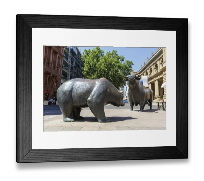 Framed Print : Bull and bear on the stock exchange in Frankfurt