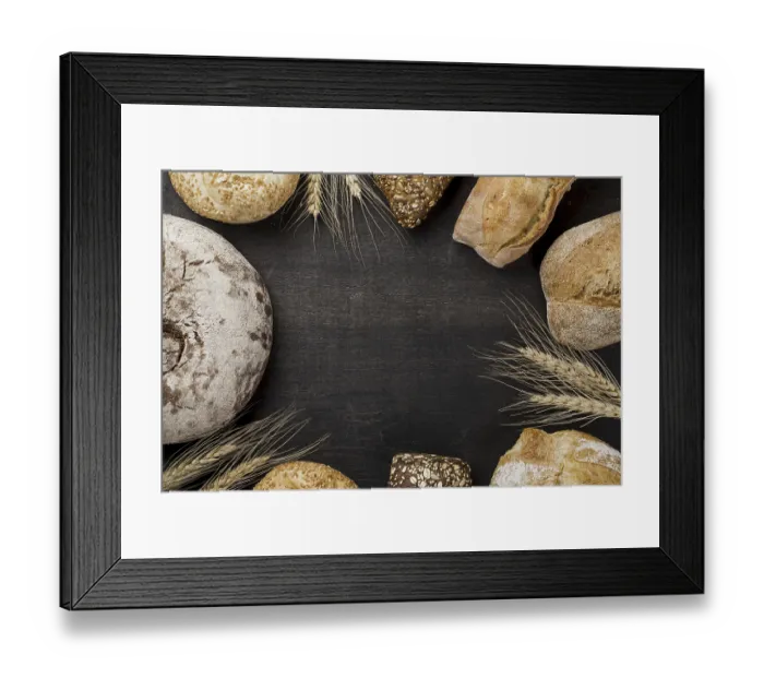 Framed Print : Assortment of baked bread with copy space