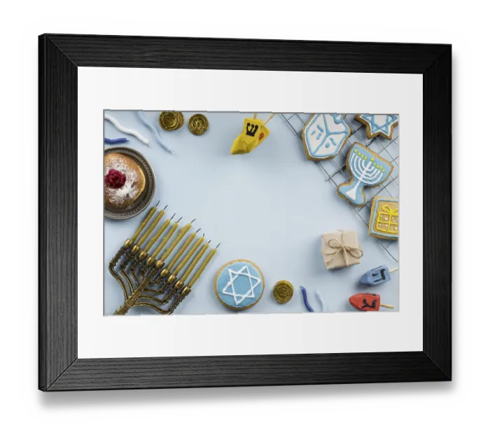 Framed Print : Top view hanukkah concept with copy space 1 Framed Print : Top view hanukkah concept with copy space 1