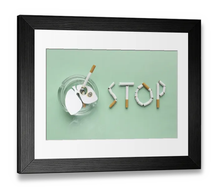 Framed Print : Top view no tobacco day elements assortment