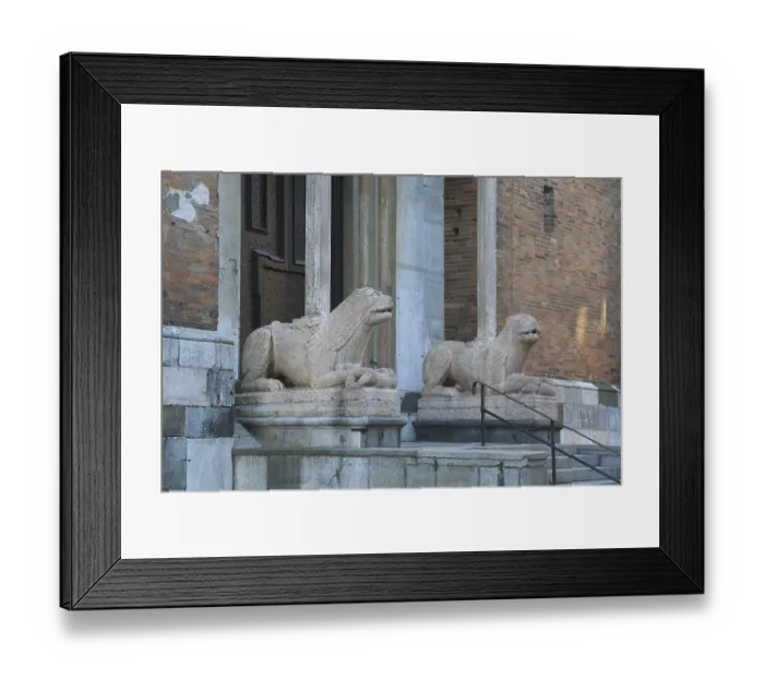 Framed Print : Statues of reclining lions in front of the portal of the northern transept Framed Print : Statues of reclining lions in front of the portal of the northern transept