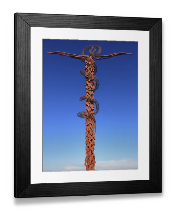 Framed Print : Cross entwined by a brass serpent