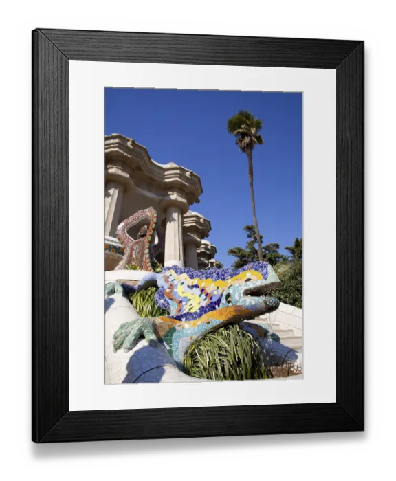 Framed Print : Dragon salamandra of gaudi mosaic in park guell of Barcelona