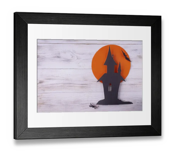 Framed Print : Castle, moon, bat, spider are cut out of colored paper Framed Print : Castle, moon, bat, spider are cut out of colored paper
