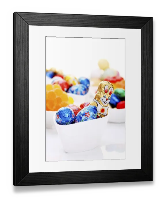 Framed Print : Colourful easter eggs and easter bunny