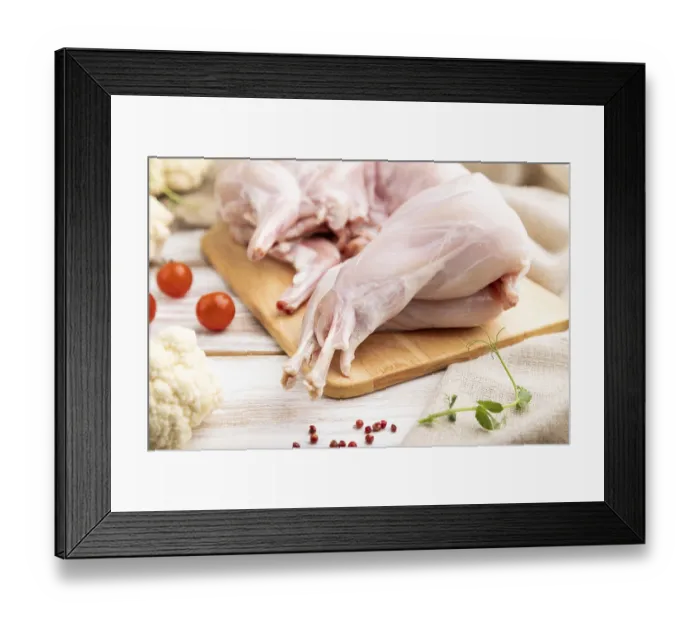 Framed Print : Whole raw rabbit with cauliflower