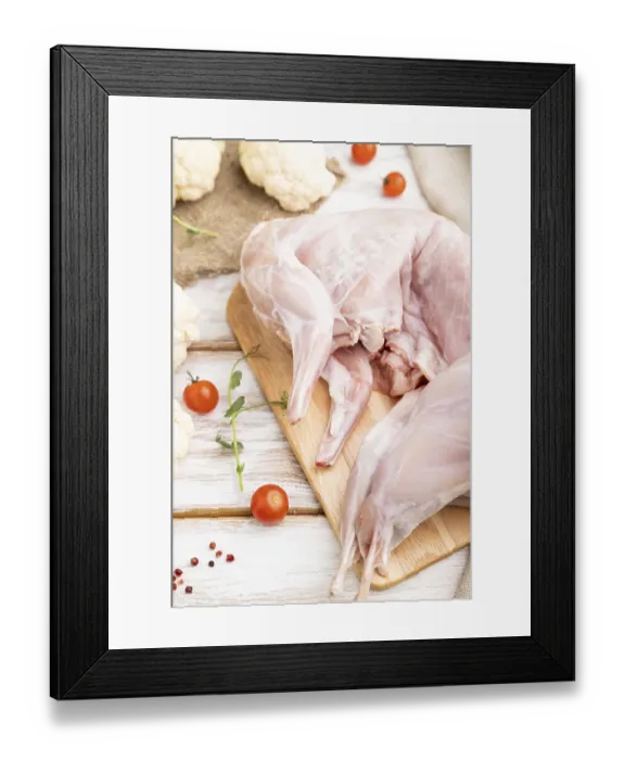 Framed Print : Whole raw rabbit with cauliflower Framed Print : Whole raw rabbit with cauliflower