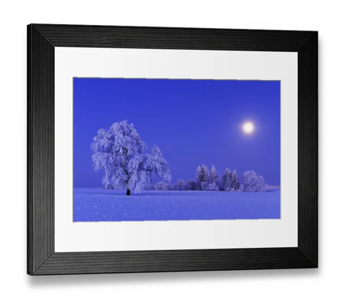 Framed Print : Winter landscape with white frost by the light of a full moon Framed Print : Winter landscape with white frost by the light of a full moon