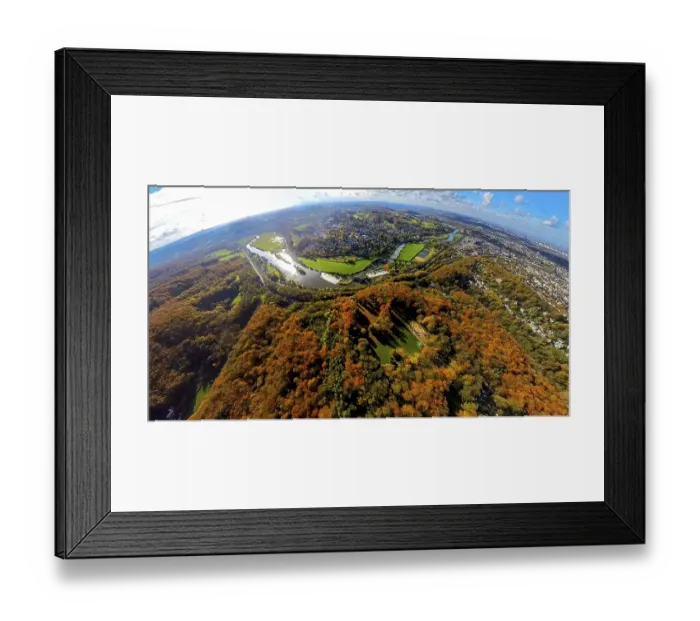 Framed Print : Aerial view, local recreation area Hohenstein with forest and autumnal deciduous trees