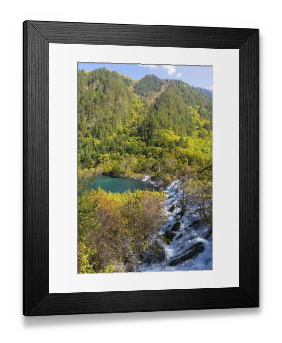 Framed Print : Sparkling Lake, cascades, Jiuzhaigou National Park