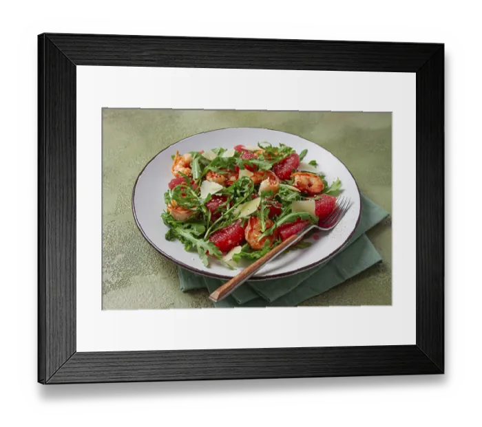Framed Print : Fresh shrimp salad with arugula