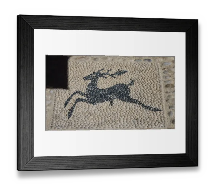 Framed Print : Mosaic artwork of a deer made of pebbles in the street Framed Print : Mosaic artwork of a deer made of pebbles in the street