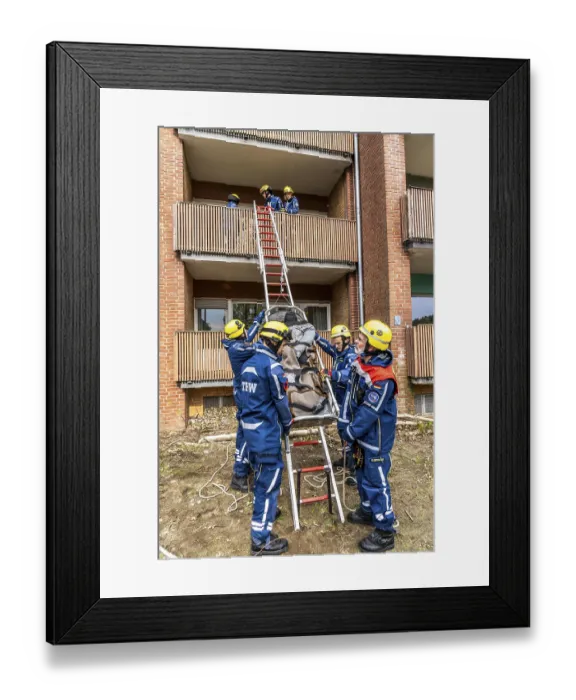 Framed Print : Rescue and recovery of people after a drone attack on residential buildings in a civil defence scenario Framed Print : Rescue and recovery of people after a drone attack on residential buildings in a civil defence scenario