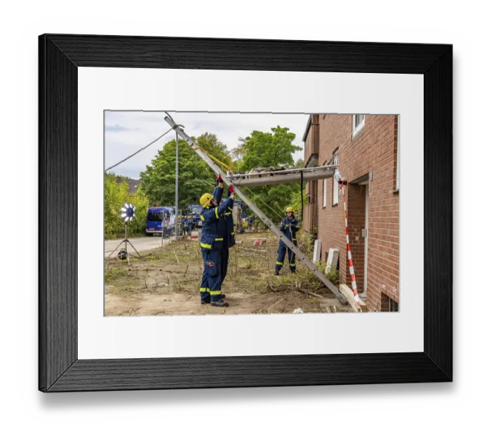 Framed Print : Rescue and recovery of people after a drone attack on residential buildings in a civil defence scenario Framed Print : Rescue and recovery of people after a drone attack on residential buildings in a civil defence scenario