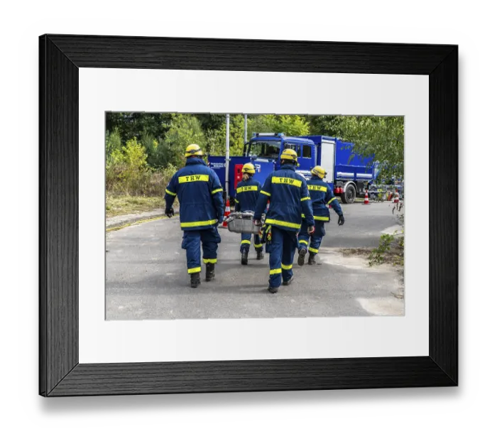 Framed Print : Rescue and recovery of people after a drone attack on residential buildings in a civil defence scenario Framed Print : Rescue and recovery of people after a drone attack on residential buildings in a civil defence scenario
