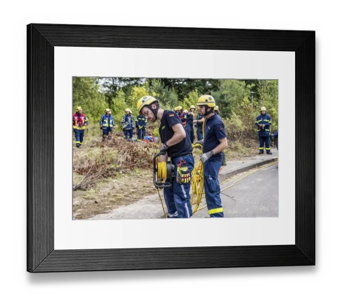 Framed Print : Rescue and recovery of people after a drone attack on residential buildings in a civil defence scenario Framed Print : Rescue and recovery of people after a drone attack on residential buildings in a civil defence scenario