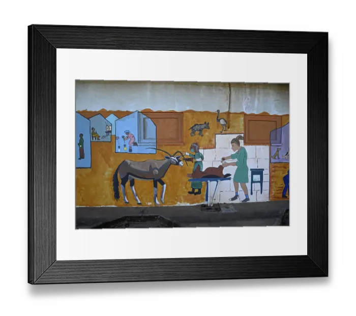 Framed Print : Wall painting of an oryx antelope (Oryx gazella) at a school