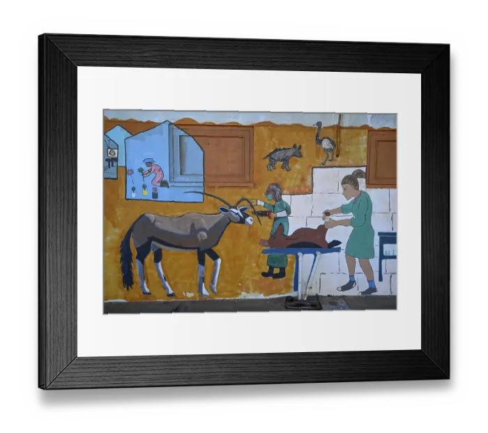 Framed Print : Wall painting of an oryx antelope (Oryx gazella) at a school
