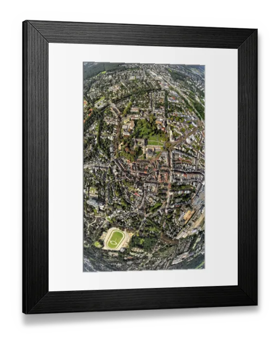 Framed Print : Aerial view, municipal park and castle Dinslaken with town hall Framed Print : Aerial view, municipal park and castle Dinslaken with town hall