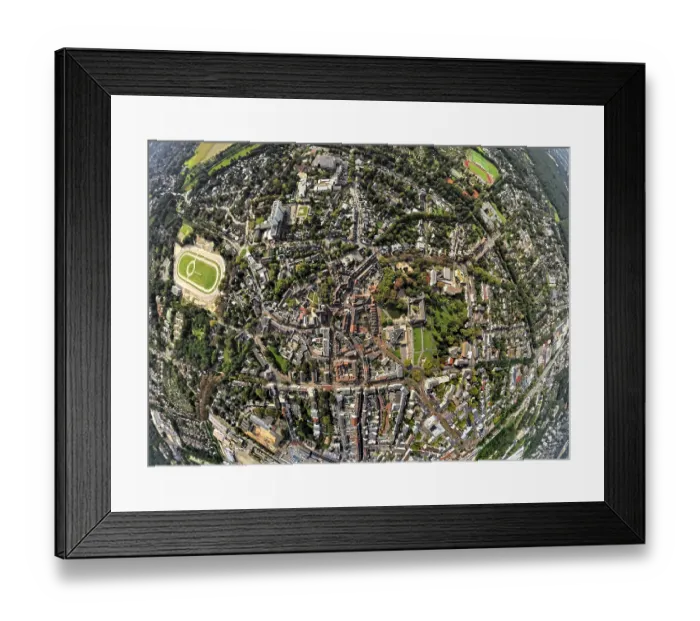 Framed Print : Aerial view, municipal park and castle Dinslaken with town hall