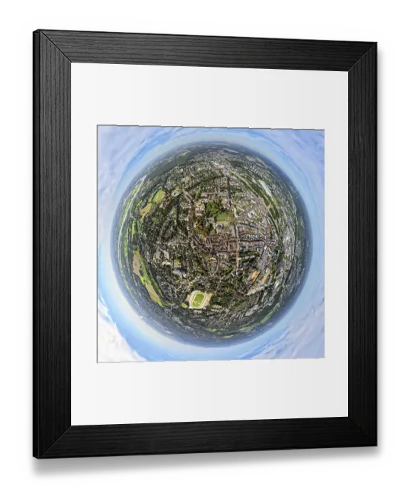 Framed Print : Aerial view, municipal park and castle Dinslaken with town hall