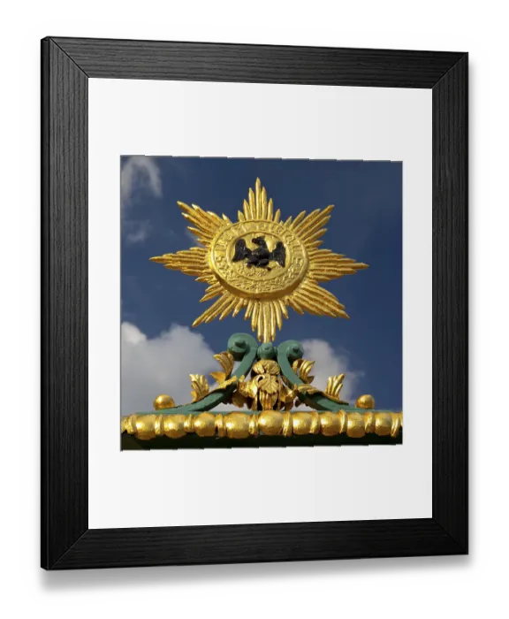 Framed Print : Golden star with black eagle and the Latin inscription suum cuique