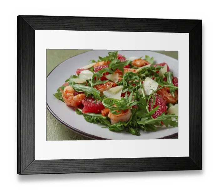 Framed Print : Fresh shrimp salad with arugula