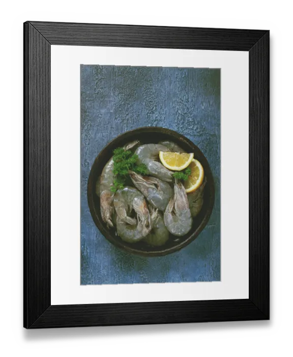 Framed Print : Fresh raw white-footed shrimp, tiger prawns vannamey