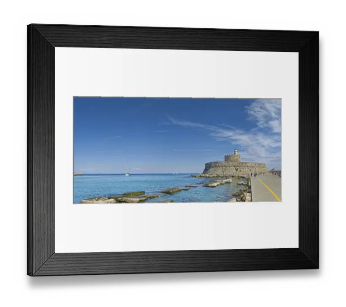 Framed Print : Fort of Saint Nikolaos stretches along the coast in the bright sunshine