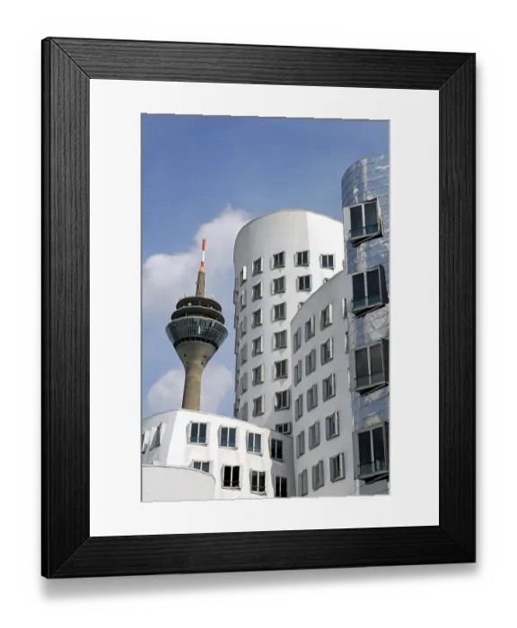 Framed Print : Rhine Tower and Neuer Zollhof, Rhine Harbour Art and Media Centre
