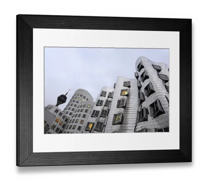 Framed Print : Rhine Tower and Neuer Zollhof, Gehry buildings Framed Print : Rhine Tower and Neuer Zollhof, Gehry buildings