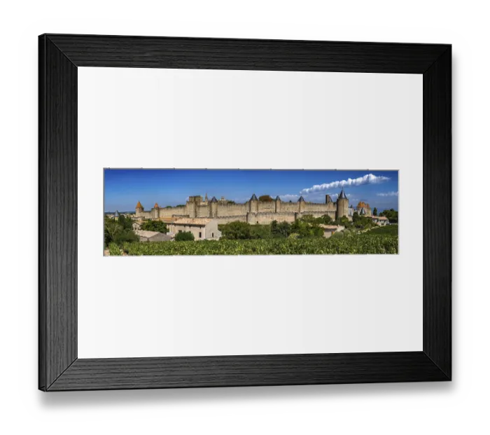 Framed Print : Spectacular Ancient Fortress Of Medieval City Carcassonne And Vineyards In Occitania Framed Print : Spectacular Ancient Fortress Of Medieval City Carcassonne And Vineyards In Occitania