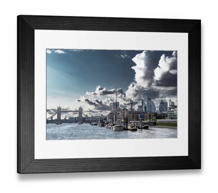 Framed Print : Tower Bridge And River Thames With Ships And Boats In Front Of Modern Office Buildings In The City Of London