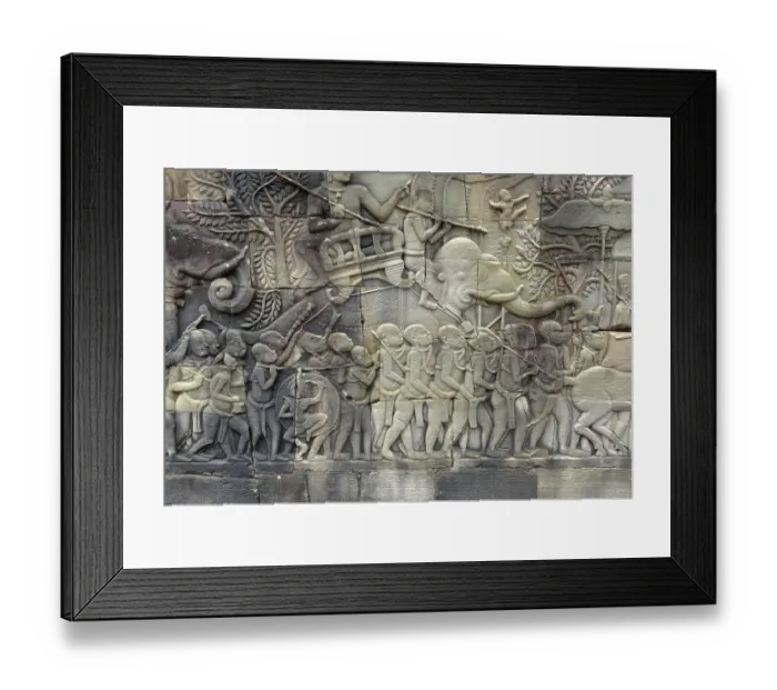 Framed Print : Stone relief of a historic temple in Angkor Framed Print : Stone relief of a historic temple in Angkor