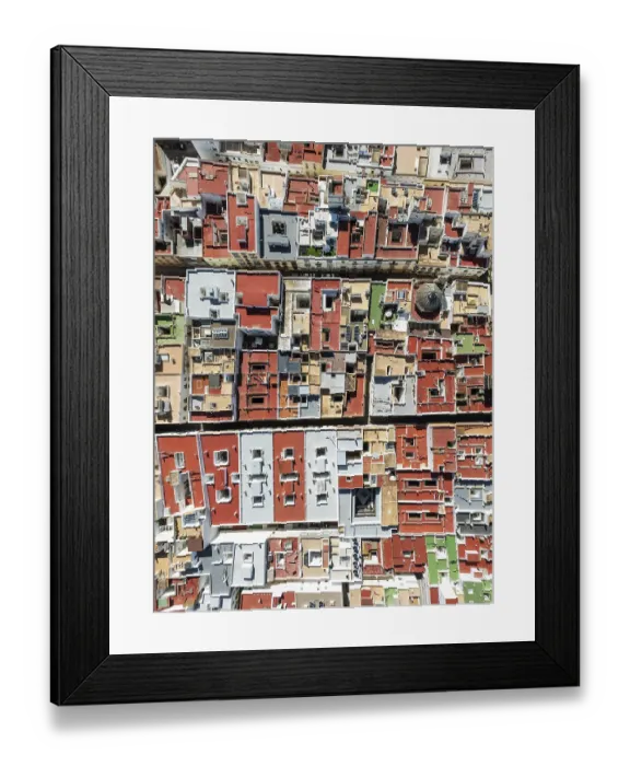 Framed Print : Streets and rooftops in the town of Cadiz