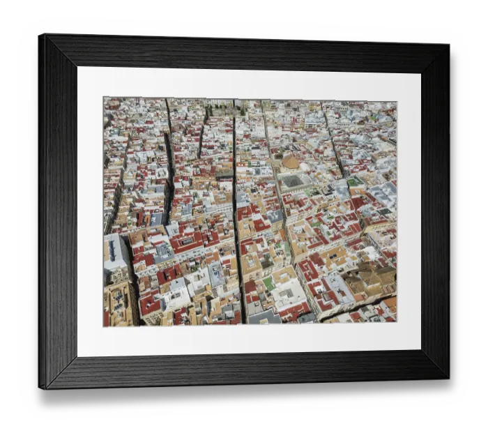 Framed Print : Streets and rooftops in the town of Cadiz