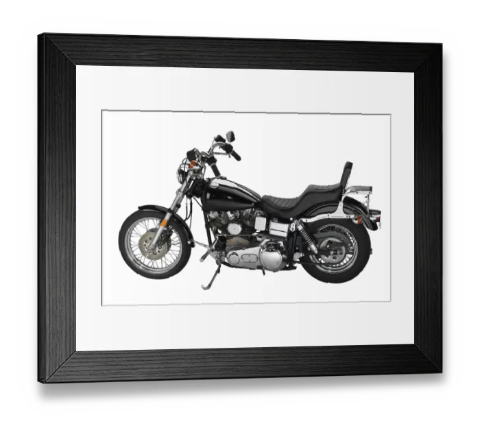 Framed Print : Sideways shot of a vintage motorbike in white back Framed Print : Sideways shot of a vintage motorbike in white back