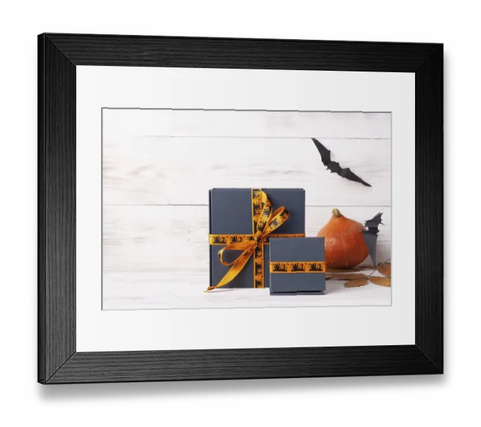 Framed Print : Halloween gifts pumpkin black paper bats copy space