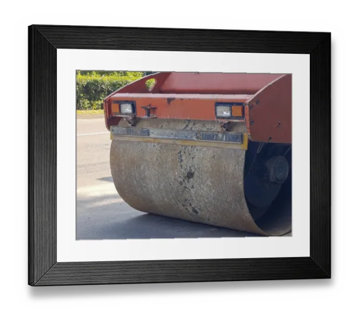 Framed Print : Asphalt roller, close-up Framed Print : Asphalt roller, close-up