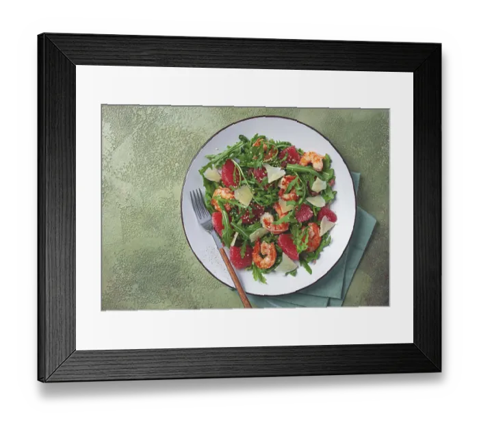 Framed Print : Fresh shrimp salad with arugula