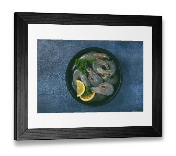 Framed Print : Fresh raw white-footed shrimp, tiger prawns vannamey