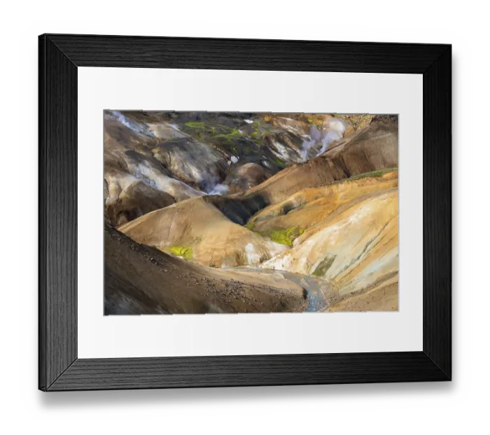 Framed Print : Steaming springs and colourful rhyolite mountains
